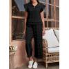 imageSHEWIN 2 Piece Sets Outfits for Women V Neck Collared Ruffle Short Sleeve Polo Shirts Quarter Zip Pullover Tops Lounge SetBlack