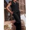 imageSHEWIN 2 Piece Sets Outfits for Women V Neck Collared Ruffle Short Sleeve Polo Shirts Quarter Zip Pullover Tops Lounge SetBlack