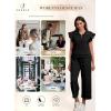 imageSHEWIN 2 Piece Sets Outfits for Women V Neck Collared Ruffle Short Sleeve Polo Shirts Quarter Zip Pullover Tops Lounge SetBlack
