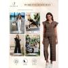 imageSHEWIN 2 Piece Sets Outfits for Women V Neck Collared Ruffle Short Sleeve Polo Shirts Quarter Zip Pullover Tops Lounge SetBrown