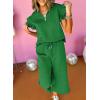 imageSHEWIN 2 Piece Sets Outfits for Women V Neck Collared Ruffle Short Sleeve Polo Shirts Quarter Zip Pullover Tops Lounge SetDark Green