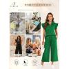 imageSHEWIN 2 Piece Sets Outfits for Women V Neck Collared Ruffle Short Sleeve Polo Shirts Quarter Zip Pullover Tops Lounge SetDark Green