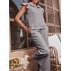 imageSHEWIN 2 Piece Sets Outfits for Women V Neck Collared Ruffle Short Sleeve Polo Shirts Quarter Zip Pullover Tops Lounge SetGray