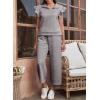 imageSHEWIN 2 Piece Sets Outfits for Women V Neck Collared Ruffle Short Sleeve Polo Shirts Quarter Zip Pullover Tops Lounge SetGray