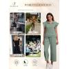 imageSHEWIN 2 Piece Sets Outfits for Women V Neck Collared Ruffle Short Sleeve Polo Shirts Quarter Zip Pullover Tops Lounge SetGreen