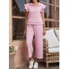 imageSHEWIN 2 Piece Sets Outfits for Women V Neck Collared Ruffle Short Sleeve Polo Shirts Quarter Zip Pullover Tops Lounge SetLight Pink