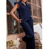 imageSHEWIN 2 Piece Sets Outfits for Women V Neck Collared Ruffle Short Sleeve Polo Shirts Quarter Zip Pullover Tops Lounge SetNavy Blue