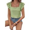 imageSHEWIN Womens Casual Summer Square Neck Tank Tops Sleeveless Ruffle Chiffon Blouses Top ShirtsGrass Green