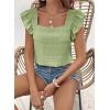 imageSHEWIN Womens Casual Summer Square Neck Tank Tops Sleeveless Ruffle Chiffon Blouses Top ShirtsGrass Green