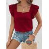 imageSHEWIN Womens Casual Summer Square Neck Tank Tops Sleeveless Ruffle Chiffon Blouses Top ShirtsRacing Red