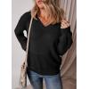 imageSHEWIN Womens Sweaters Casual Long Sleeve V Neck Lightweight Crochet Pullover Sweater TopsA Black