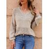 imageSHEWIN Womens Sweaters Casual Long Sleeve V Neck Lightweight Crochet Pullover Sweater TopsA Brown