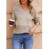 imageSHEWIN Womens Sweaters Casual Long Sleeve V Neck Lightweight Crochet Pullover Sweater TopsA Brown