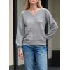 imageSHEWIN Womens Sweaters Casual Long Sleeve V Neck Lightweight Crochet Pullover Sweater TopsA Gray
