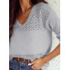imageSHEWIN Womens Sweaters Casual Long Sleeve V Neck Lightweight Crochet Pullover Sweater TopsA Gray