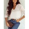 imageSHEWIN Womens Sweaters Casual Long Sleeve V Neck Lightweight Crochet Pullover Sweater TopsA White