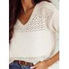 imageSHEWIN Womens Sweaters Casual Long Sleeve V Neck Lightweight Crochet Pullover Sweater TopsA White