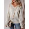 imageSHEWIN Womens Sweaters Casual Long Sleeve V Neck Lightweight Crochet Pullover Sweater TopsA White
