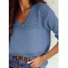 imageSHEWIN Womens Sweaters Casual Long Sleeve V Neck Lightweight Crochet Pullover Sweater TopsB Blue