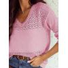 imageSHEWIN Womens Sweaters Casual Long Sleeve V Neck Lightweight Crochet Pullover Sweater TopsB Pink