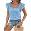 imageSHEWIN Womens Casual Summer Square Neck Tank Tops Sleeveless Ruffle Chiffon Blouses Top ShirtsBeau Blue