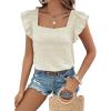 imageSHEWIN Womens Casual Summer Square Neck Tank Tops Sleeveless Ruffle Chiffon Blouses Top ShirtsBeige