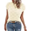 imageSHEWIN Womens Summer Cap Sleeve Tops Casual Crewneck Knit Short Sleeve Sweater Loose Fit Lightweight ShirtsBeige