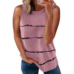 imageBiucly Womens Summer Crewneck Tank Top Casual Loose Sleeveless Tops ShirtsA Pink