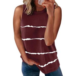 imageBiucly Womens Summer Crewneck Tank Top Casual Loose Sleeveless Tops ShirtsA Red