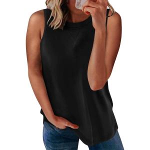 imageBiucly Womens Summer Crewneck Tank Top Casual Loose Sleeveless Tops ShirtsB Black