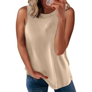 imageBiucly Womens Summer Crewneck Tank Top Casual Loose Sleeveless Tops ShirtsB Khaki