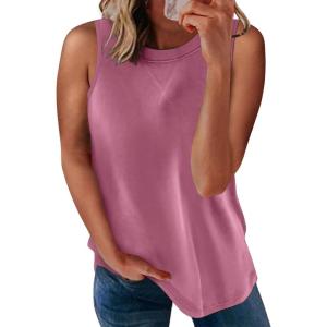 imageBiucly Womens Summer Crewneck Tank Top Casual Loose Sleeveless Tops ShirtsB Pink
