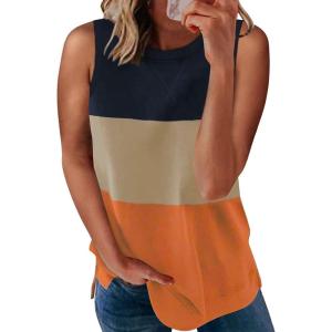 imageBiucly Womens Summer Crewneck Tank Top Casual Loose Sleeveless Tops ShirtsE Orange