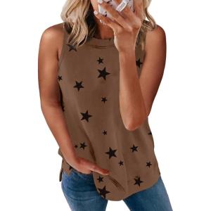 imageBiucly Womens Summer Crewneck Tank Top Casual Loose Sleeveless Tops ShirtsStar Brown