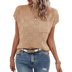 imageSHEWIN Womens Summer Cap Sleeve Tops Casual Crewneck Knit Short Sleeve Sweater Loose Fit Lightweight ShirtsSmoke Gray