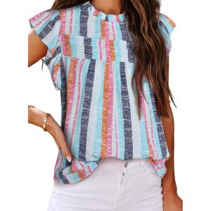 imageSHEWIN Womens Summer Crewneck Tank Tops Casual Ruffle Sleeveless Tops ShirtsB Blue
