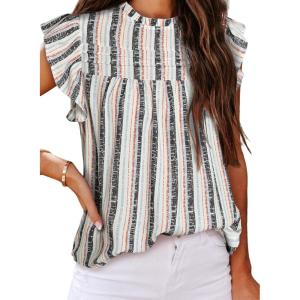 imageSHEWIN Womens Summer Crewneck Tank Tops Casual Ruffle Sleeveless Tops ShirtsB Grey