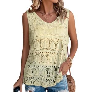 imageSHEWIN Womens Summer Tank Top for Women 2025 Trendy V Neck Crochet Sleeveless Shirts Sweater VestApricot