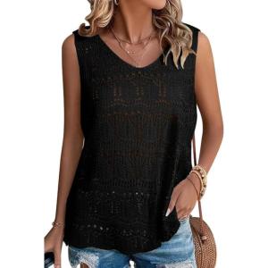 imageSHEWIN Womens Summer Tank Top for Women 2025 Trendy V Neck Crochet Sleeveless Shirts Sweater VestBlack