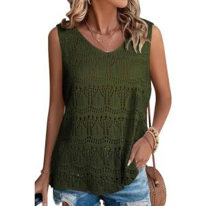 imageSHEWIN Womens Summer Tank Top for Women 2025 Trendy V Neck Crochet Sleeveless Shirts Sweater VestFern Green