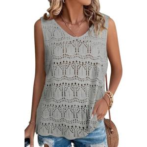 imageSHEWIN Womens Summer Tank Top for Women 2025 Trendy V Neck Crochet Sleeveless Shirts Sweater VestLight Grey