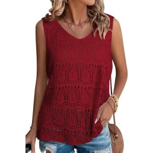 imageSHEWIN Womens Summer Tank Top for Women 2025 Trendy V Neck Crochet Sleeveless Shirts Sweater VestRed Dahlia