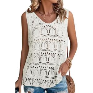 imageSHEWIN Womens Tank Tops Summer Casual V Neck Sleeveless Shirts for Women 2024 Trendy Top Crochet Sweater VestUS 810 MWhite