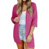 imageSHEWIN Womens Cardigans Casual 34 Short Sleeve Open Front Waffle Knit Lightweight Kimonos Cardigan Sweaters for WomenB Rose Red