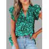 imageSHEWIN Womens Casual Boho Floral V Neck Ruffle Short Sleeve Loose Blouses TopsBlue