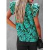 imageSHEWIN Womens Casual Boho Floral V Neck Ruffle Short Sleeve Loose Blouses TopsBlue