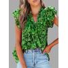 imageSHEWIN Womens Casual Boho Floral V Neck Ruffle Short Sleeve Loose Blouses TopsGreen