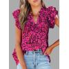 imageSHEWIN Womens Casual Boho Floral V Neck Ruffle Short Sleeve Loose Blouses TopsHot Pink