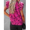 imageSHEWIN Womens Casual Boho Floral V Neck Ruffle Short Sleeve Loose Blouses TopsHot Pink