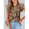 imageSHEWIN Womens Casual Boho Floral V Neck Ruffle Short Sleeve Loose Blouses TopsKhaki